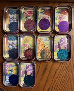 Pokemon TCG EMPTY Mini Tin Lot Of 104 Assorted With Art Card And Coin/Sticker - Image 2