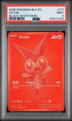 2025 POKEMON BLK EN-BLACK BOLT BLACK WHITE RARE #171 VICTINI PSA 9 - Image 1