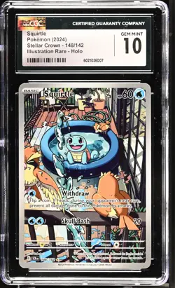 CGC 10 GEM MINT Squirtle 148/142 Stellar Crown Illustration Rare Pokemon Card - Image 1