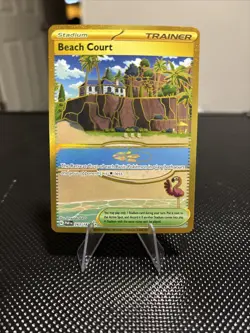 Pokemon TCG Beach Court Trainer Hyper Secret Rare Card 263/182 Paradox Rift - Image 1