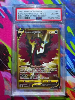 2022 Pokemon SWSH Brilliant Stars Galarian Moltres V #183/172 PSA 10 - Image 1