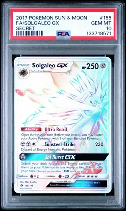 2017 POKEMON SUN & MOON SECRET #155 FULL ART/SOLGALEO GX PSA 10 - Image 1