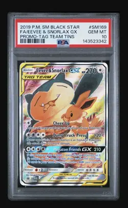 Eevee & Snorlax Gx #SM169 - 2019 Pokemon SM Black Star Promo - Tag Team - PSA 10 - Image 1