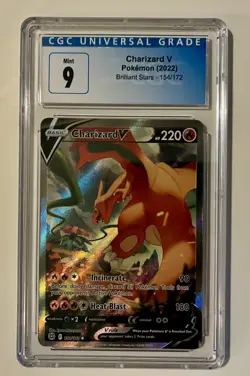 CGC 9 CHARIZARD V 154 BRILLIANT STARS ALT ART SWORD & SHIELD POKEMON MINT Blue - Image 1