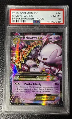 2015 Pokemon XY Breakthrough #64 Mega M Mewtwo EX PSA 10 - Image 1