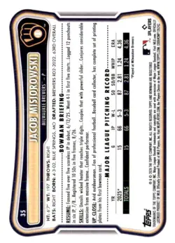 2026 Bowman Jacob Misiorowski Milwaukee Brewers #35 5 Card Lot - Image 2