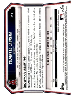 2026 Bowman Yojancel Cabrera Los Angeles Angels #BP3 5 Card Lot - Image 2