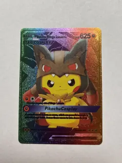 Pikachu Mega Lucario Tag Cosplay Rainbow Foil Fan Art Display Card NM/M - Image 1
