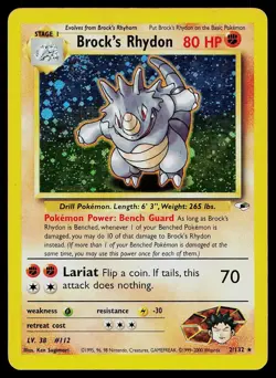 Pokemon Card Gym Heroes Brock's Rhydon 2/132 Unlimited Holo Rare SWIRL - Image 1