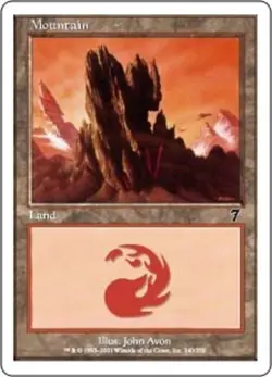 1x Mountain (340) - Foil Heavy Play, English 7th Edition MTG Magic - Image 1