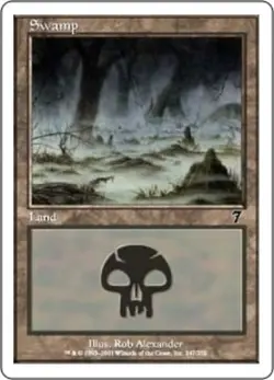 1x Swamp (347) - Foil Moderate Play, English 7th Edition MTG Magic - Image 1