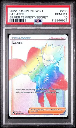 2024 Pokemon SWSH Full Art Lance 206/195 Silver Tempest Secret PSA 10 - Image 1