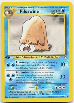 Piloswine 44/111 Uncommon Neo Genesis Pokemon 1st Edition Moderately Played - Image 1