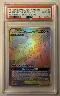 Pokemon 2019 Hidden Fates Moltres & Zapdos & Articuno GX 69/68 PSA 8 - Image 1