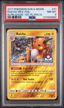 RAICHU REVERSE HOLO 41/147 1ST PLACE POKEMON LEAGUE POKEMON PSA 8 - Image 1