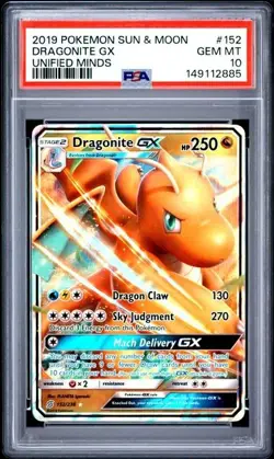 2019 POKEMON SUN & MOON UNIFIED MINDS #152 DRAGONITE GX PSA 10 - Image 1
