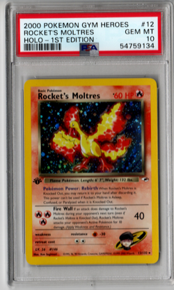 2000 Pokemon Rocket's Moltres Gym Heroes 1st Edition PSA 10 GEM MINT #12/132 - Image 1