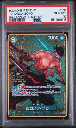 2024 ONE PIECE JAPANESE 2ND ANNIVERSARY SET #118 RORONOA ZORO PSA 10 - Image 1