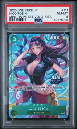2025 ONE PIECE JAPANESE MINI-TIN PACK SET VOL.2 111 NICO ROBIN BISAI PSA 8 NM-MT - Image 1