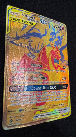 Pokemon TCG Reshiram & Charizard GX SM247 Holo Card heavily played hp - Image 2