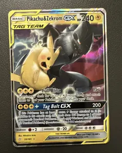 Pokemon TCG Pikachu & Zekrom GX Team Up Holo Card 33/181 NM Condition - Image 1