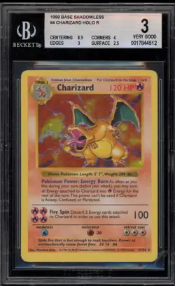 Pokemon Charizard Base Set Shadowless Holo Rare #4 BGS 3 - Image 1