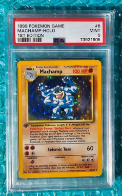 1999 Pokemon Base Set 1st Edition Machamp 8/102 HOLO PSA-9 - Image 2