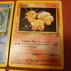 Near mint Pokemon base set Vulpix 99/130, poliwag 88/130 sandshrew nidoran 4 lot - Image 3
