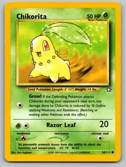 Chikorita 54/111 Common Neo Genesis Pokemon Unlimited Lightly Played - Image 1