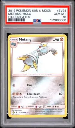 2019 POKEMON SUN & MOON HIDDEN FATES #SV31 METANG-HOLO PSA 10 - Image 1