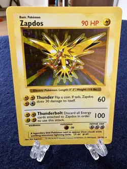 SHADOWLESS Zapdos Holo Rare Base Set Pokemon TCG 16/102 NM - Image 1