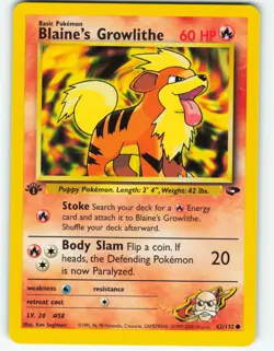 Blaine's Growlithe - 1st Edition - 62/132 Gym Challenge - Pokemon TCG - 2000 - Image 1