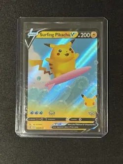 Pokemon Surfing Pikachu V Celebrations Ultra Rare Holo 008/025 200 HP Basic Card - Image 1