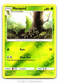 Metapod 2/147 - Burning Shadows - Reverse Holo Pokemon Card - Near Mint - Image 1