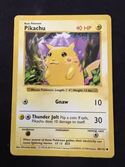 Pikachu Shadowless Red Cheeks 58/102 Pokemon Base Set Damaged - Image 1