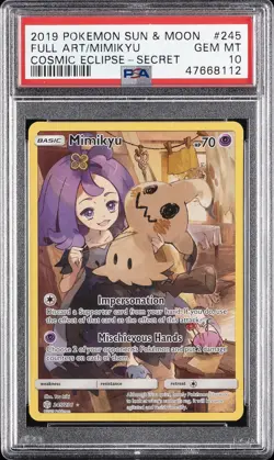 2019 POKEMON SUN & MOON COSMIC ECLIPSE SECRET #245 FULL ART/MIMIKYU PSA 10 - Image 1