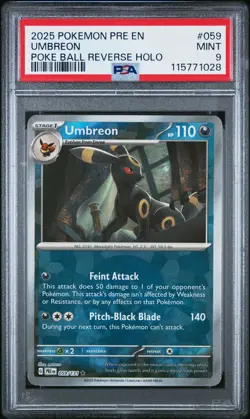 2025 POKEMON PRE EN-PRISMATIC EVOLUTIONS POKE BALL REVERSE HOLO UMBREON PSA 9 - Image 1