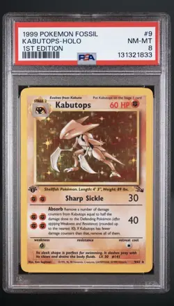 1999 POKEMON FOSSIL 1ST EDITION #9 KABUTOPS-HOLO PSA 8 - Image 1
