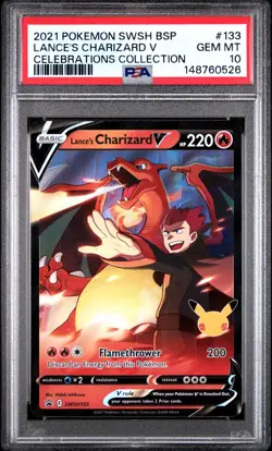 2021 POKEMON SWSH BLACK STAR PROMO #133 LANCE'S CHARIZARD V PSA 10 - Image 1