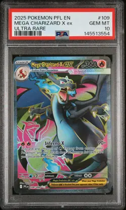 2025 POKEMON PFL EN-PHANTASMAL FLAMES ULTRA RARE #109 MEGA CHARIZARD X EX PSA 10 - Image 1