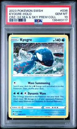 2023 Pokemon SWSH Sea & Sky Premium Collection #036 Kyogre Holo Cosmos PSA 10 - Image 1