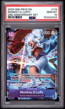 2025 ONE PIECE ENGLISH VERSION 2ND ANNIVERSARY SET #119 MONKEY D. LUFFY PSA 10 - Image 1
