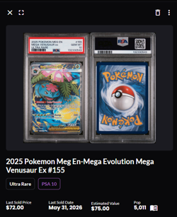 2025 POKEMON MEG EN-MEGA EVOLUTION ULTRA RARE #155 MEGA VENUSAUR EX PSA 10 - Image 3