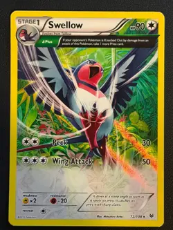 POKEMON CARD Swellow Holo Roaring Skies 72/108 Near Mint Free P&P - Image 1