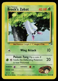 BROCK'S ZUBAT 74/132 COMMON GYM HEROES POKEMON UNLIMITED MP - Image 1