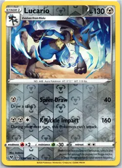 Lucario 120/185 Rare Vivid Voltage Pokemon Reverse Holo Lightly Played - Image 1
