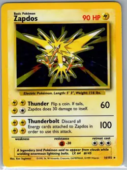 Zapdos 16/102 Holo Base Set - Pokemon Card - NM - Image 1