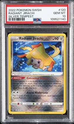 2022 POKEMON SWORD & SHIELD SILVER TEMPEST #120 RADIANT JIRACHI PSA 10 - Image 1