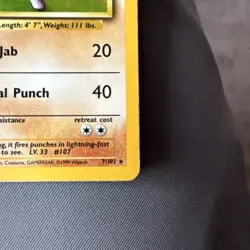 Pokemon Hitmonchan 7/102 Base Set Holo Rare 70 HP Basic Wizards English TCG Card - Image 5
