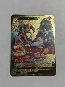 Christmas Pokemon V Merry Christmas! Gold Metal Card Fan Art Collectible Gift - Image 1